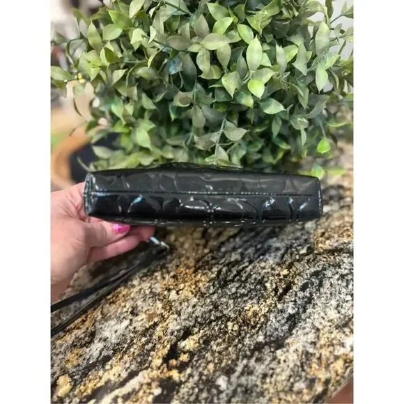 Coach small wide bottom black monogram wristlet gathered front design 7x4x2 - Picture 2 of 5